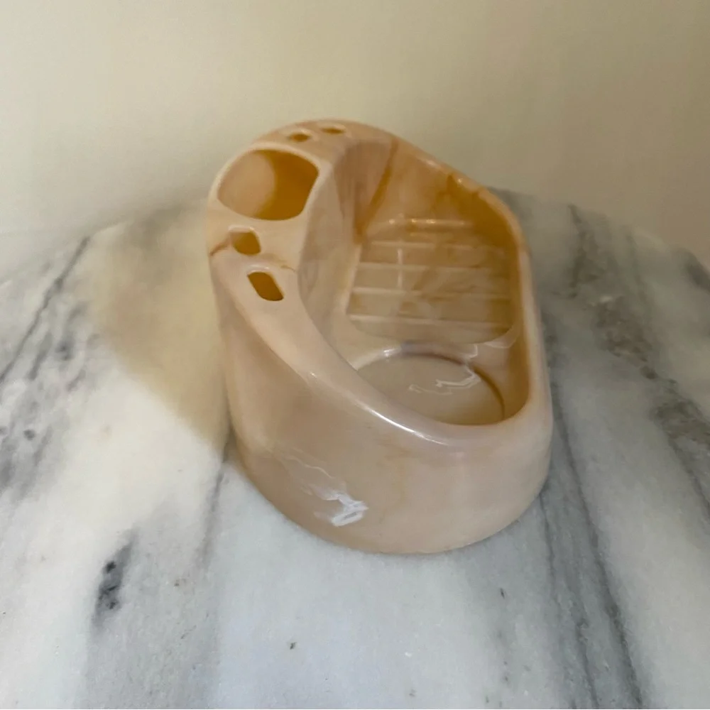 Vtg Plastic Marbleized Bathroom Caddy Toothbrush Holder Cup Holder Soap Dish